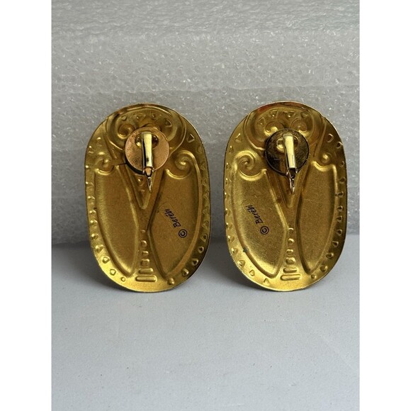Vintage Signed Edgar Berebi Goldtone Enamel Large Statement Clip On Earrings - Picture 2 of 4